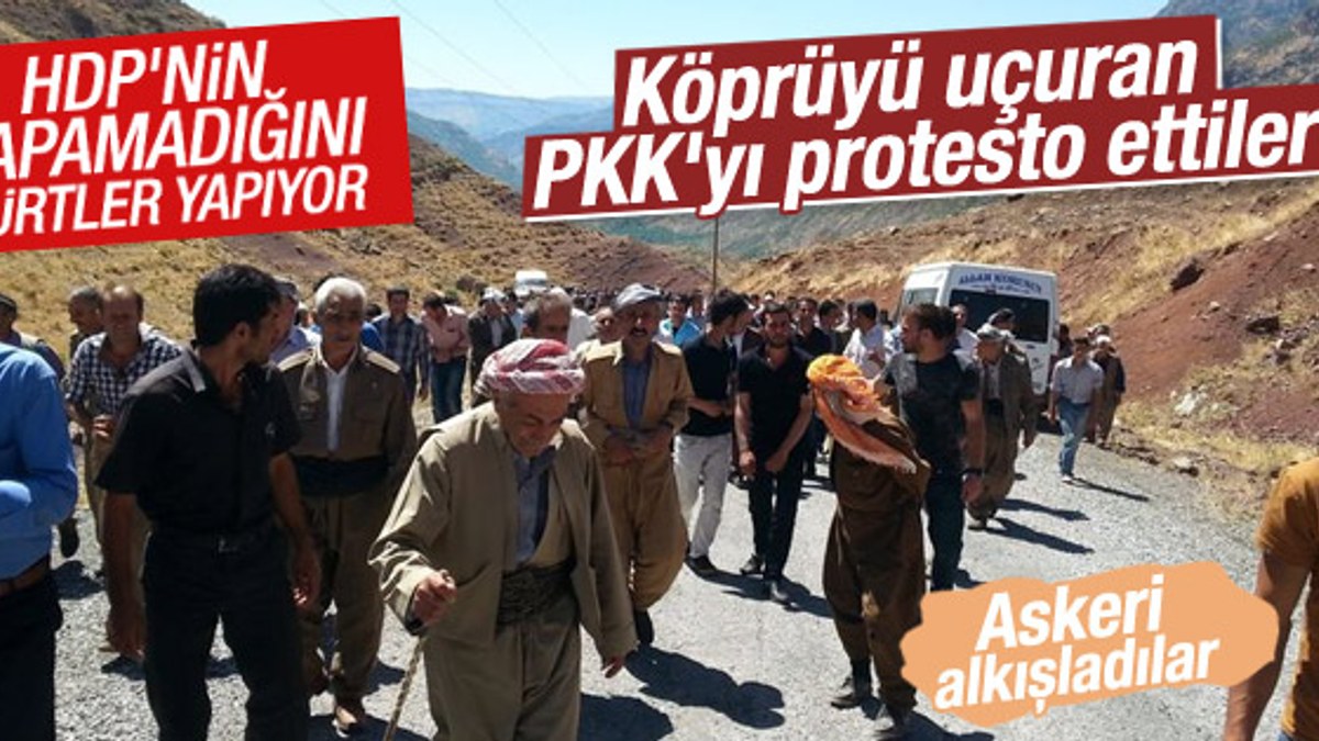 Hakkarililer PKK’nın köprü bombalamasını protesto etti