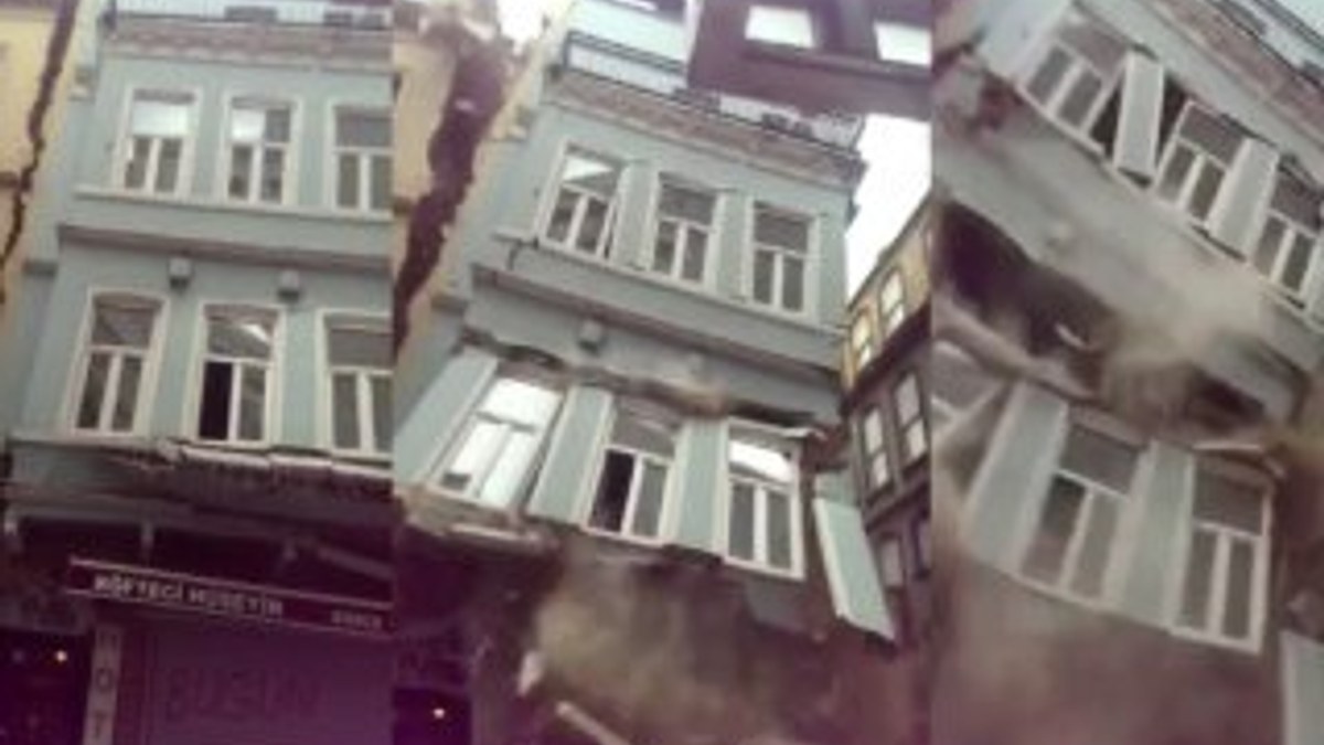 Beyoğlu'ndaki 5 katlı binanın çökme anı kamerada
