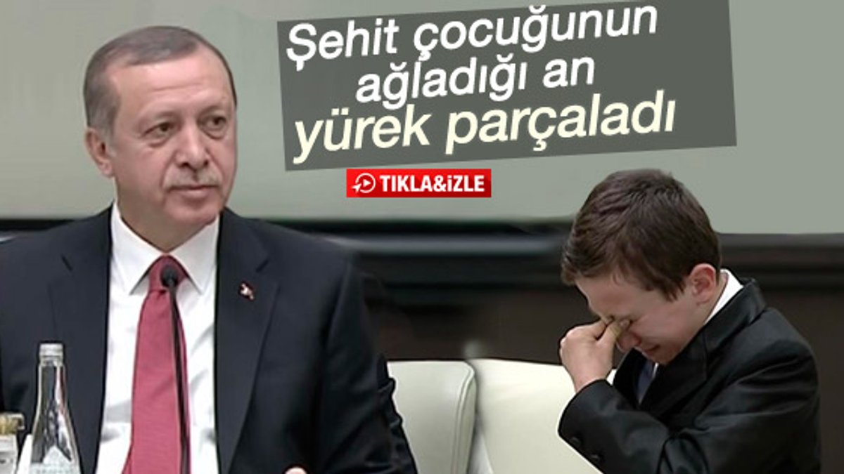 Erdoğan ağlayan şehit çocuğunu teselli etti