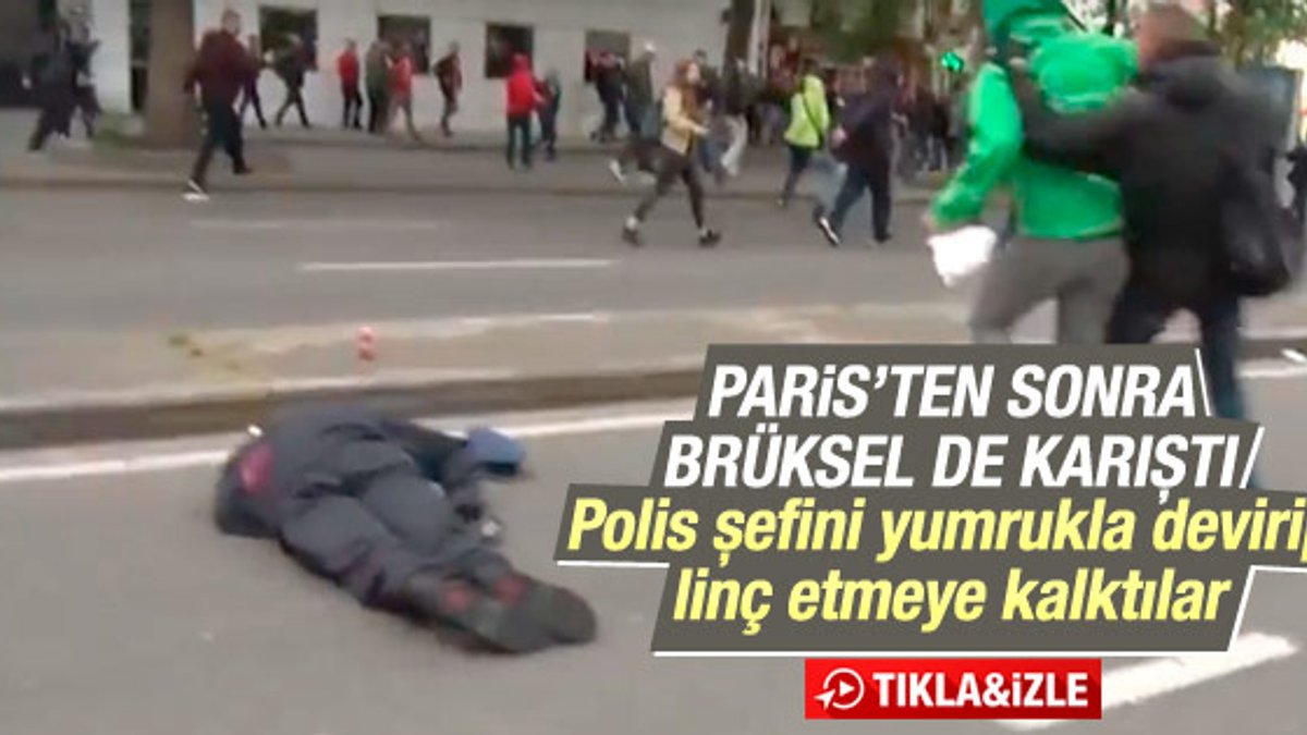 Brüksel’de eylemcinin yumruğu polis şefini yere yıktı
