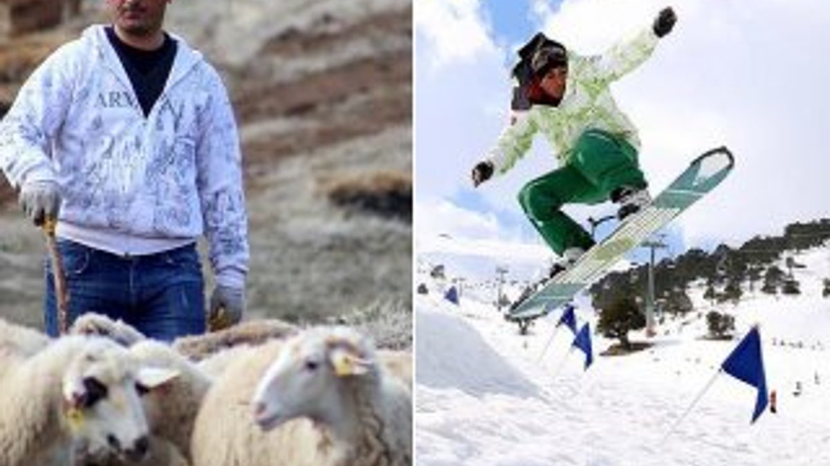 Ispartalı çoban çocuklara kayak öğretiyor