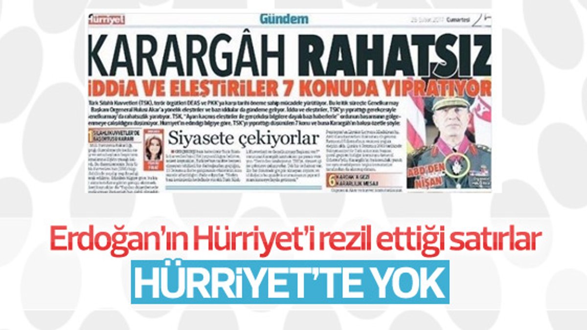 Hürriyet'ten Erdoğan ve TSK'ya sansür