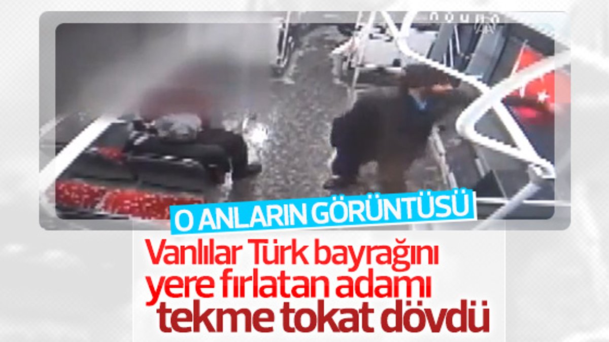 Erciş'te Türk bayrağına çirkin saldırının görüntüsü