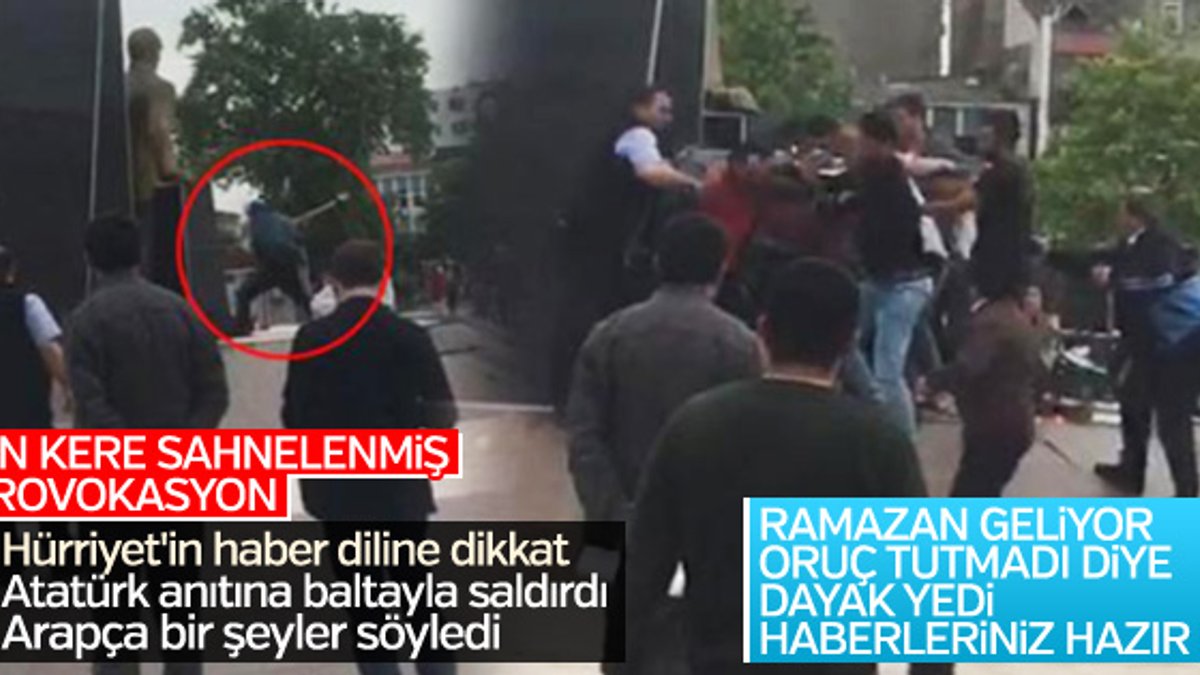 Akli dengesi bozuk biri Atatürk heykeline saldırdı
