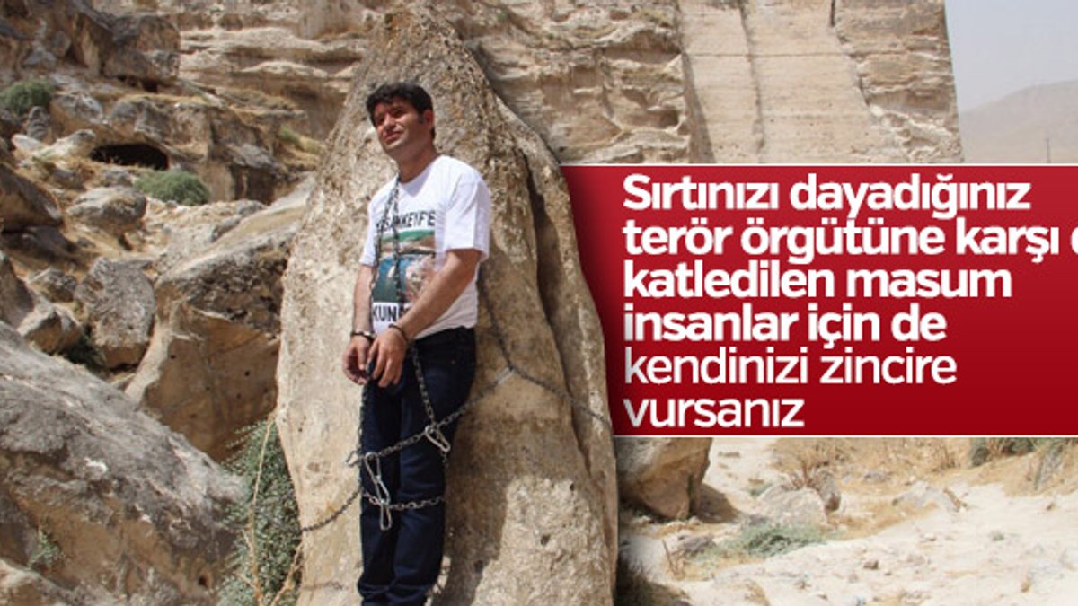 HDP'li vekil kendini kayaya zincirledi