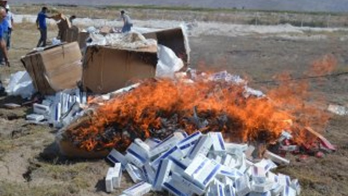 Aksaray'da imha edilen kaçak sigaralar