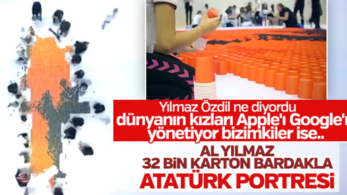 32 bin karton bardakla Türkiye ve Atatürk portresi