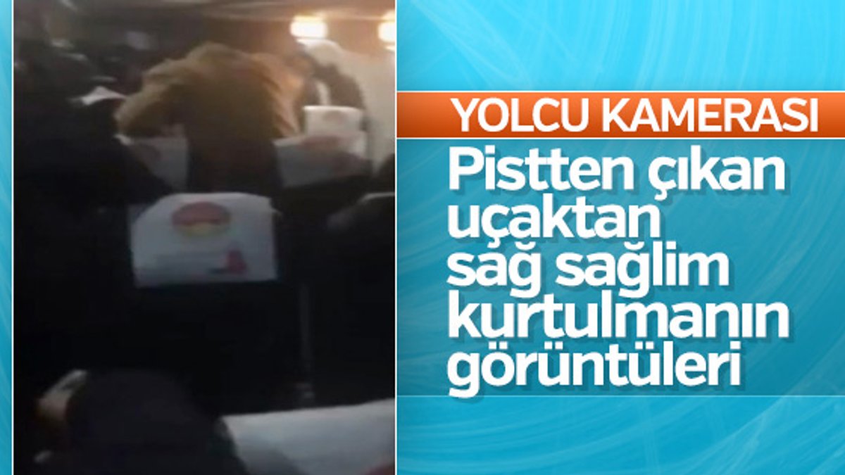 Trabzon'da pistten çıkan uçağın içinde çekilen görüntüler
