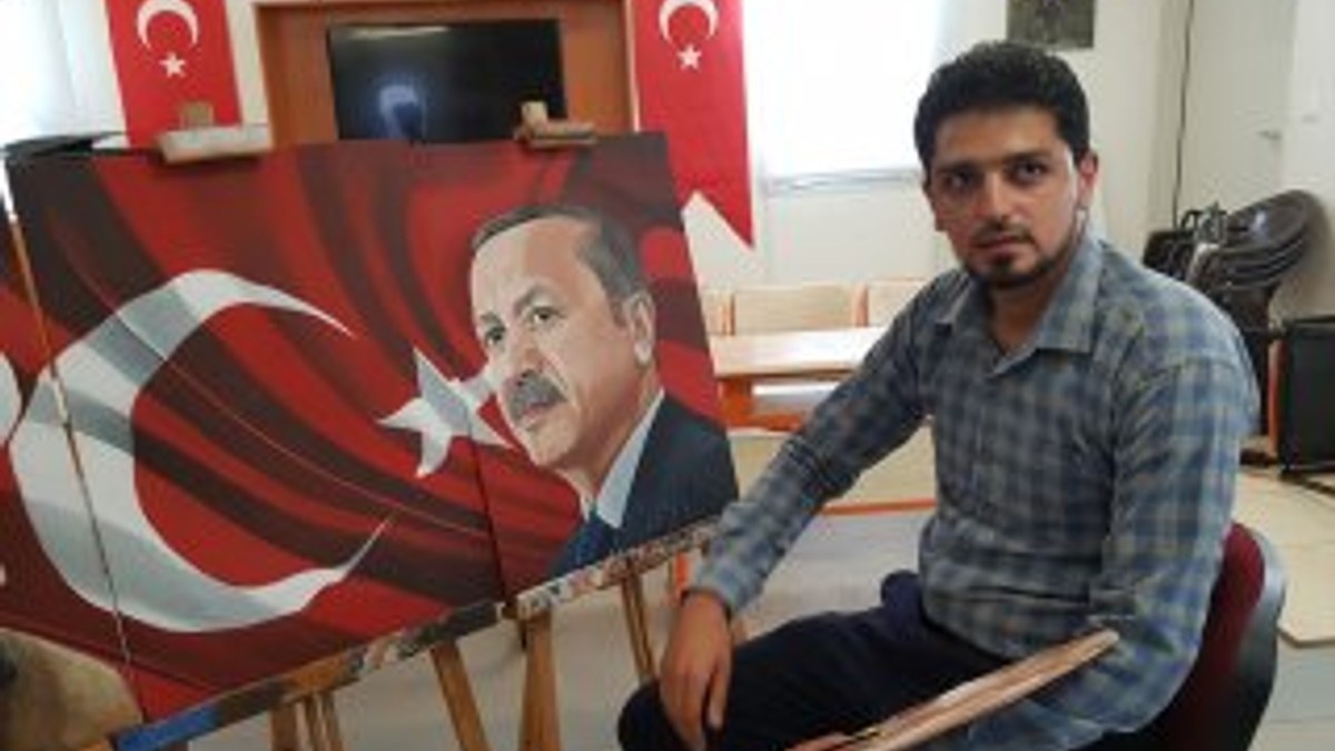 Suriyeli öğretmen Erdoğan sevgisini tuvaline yansıttı