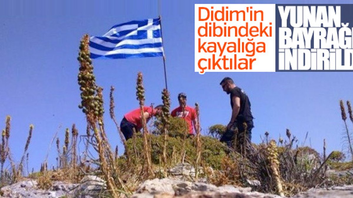 Didim açıklarına dikilen Yunan bayrağı indirildi