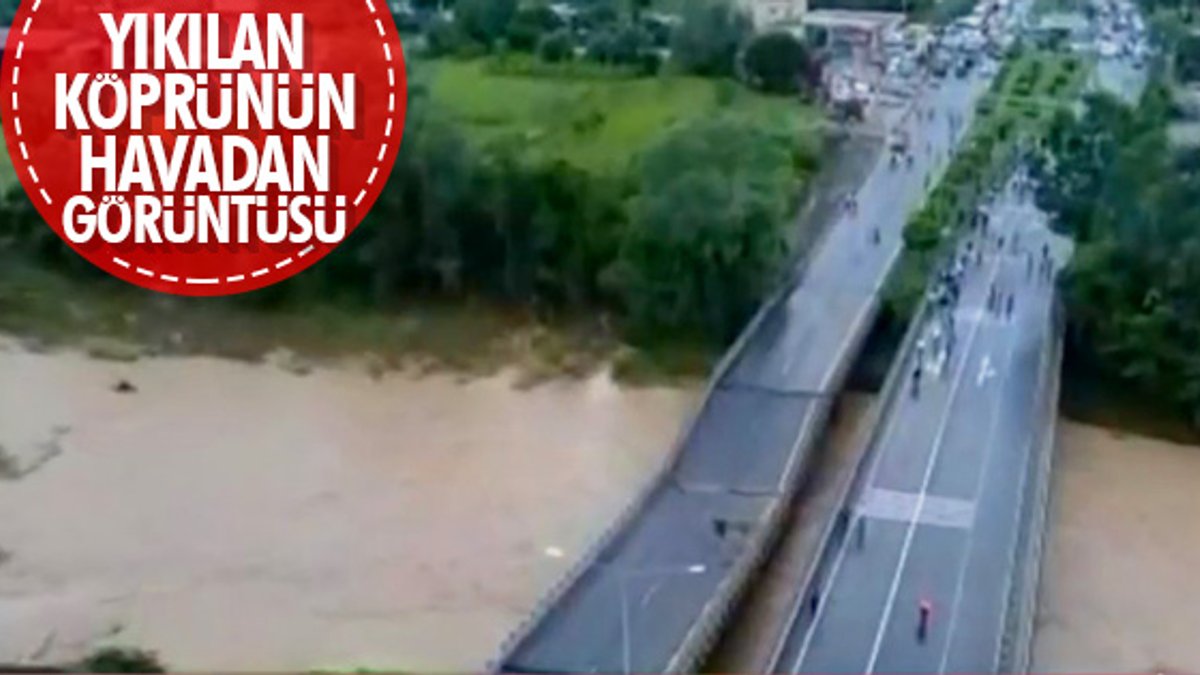Karadeniz Sahil Yolu'nda yıkılan köprünün havadan görüntüsü
