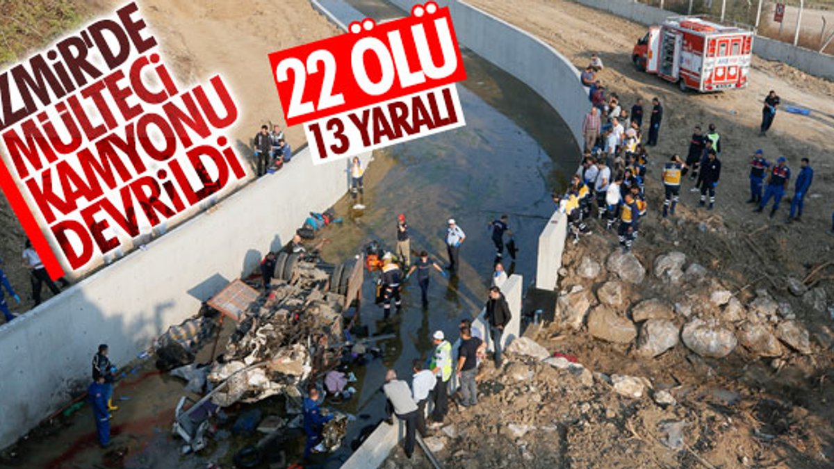 İzmir'de göçmenleri taşıyan kamyon devrildi