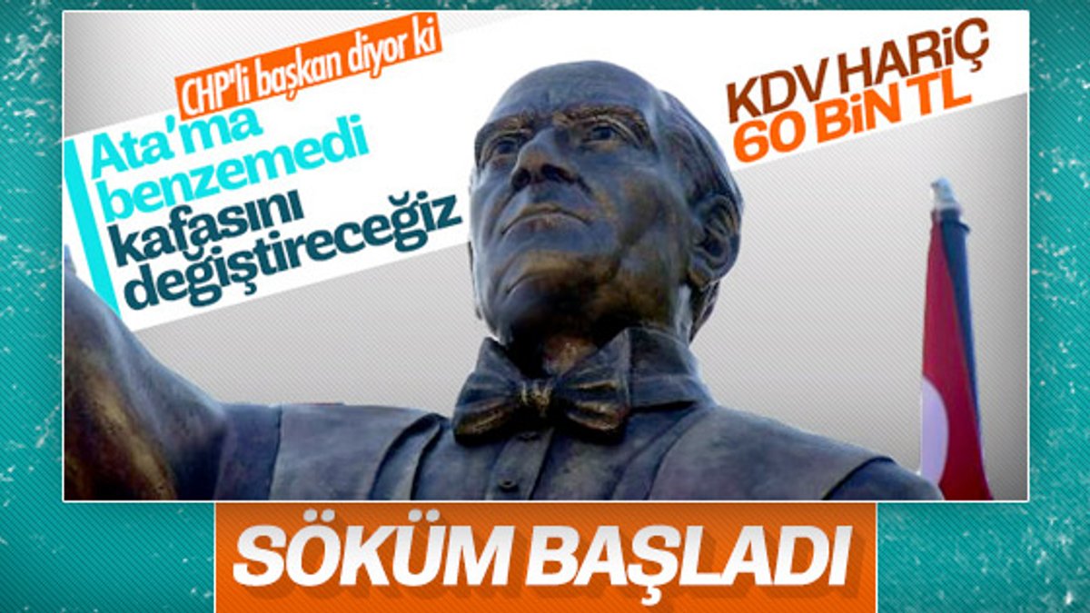 Atatürk'e benzemeyen heykelde düzeltme çalışması
