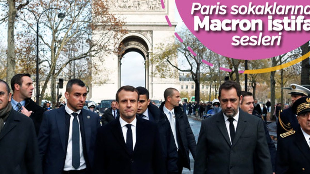 Macron Paris'te protestoların gerçekleştiği yere gitti
