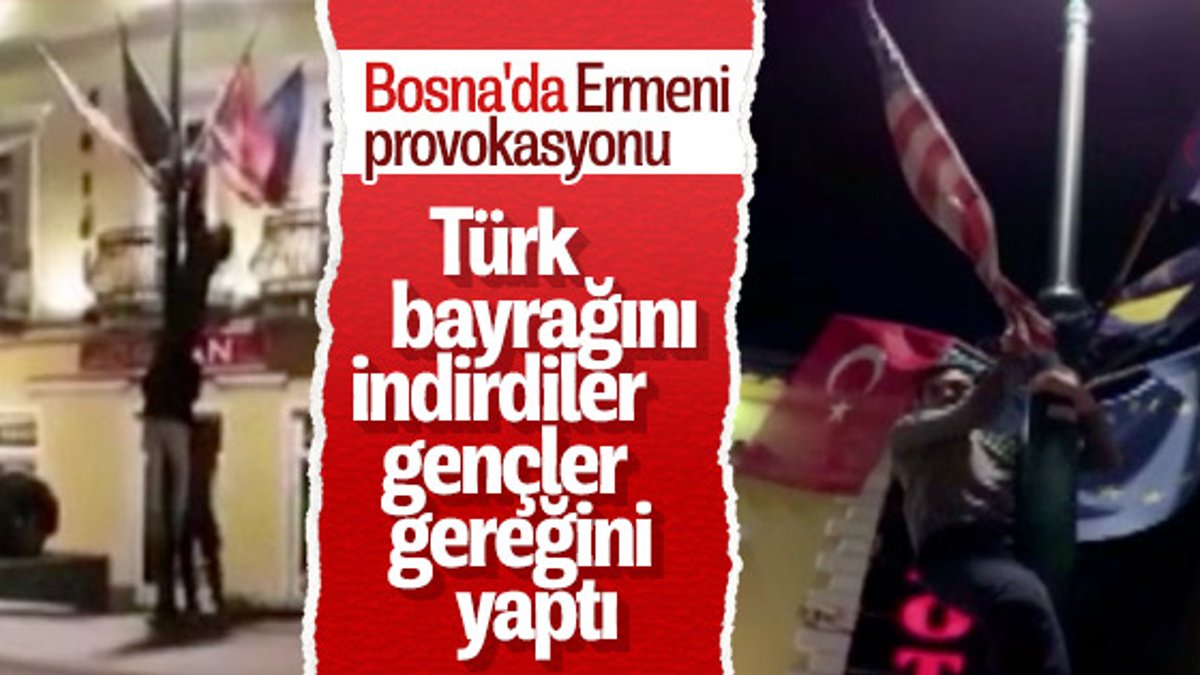 Ermenilerin indirdiği Türk bayrağı göndere çekildi