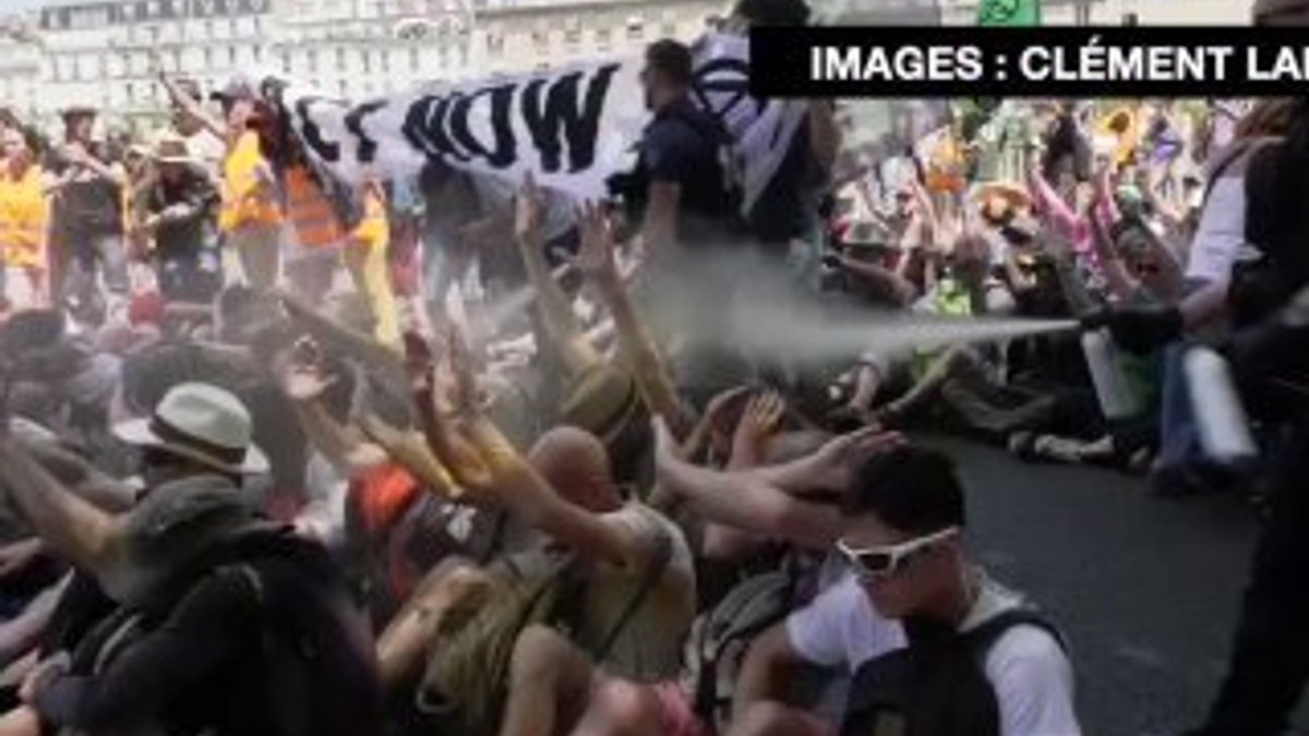 Göstericilerin suratına biber gazı sıkan Fransız polisine soruşturma
