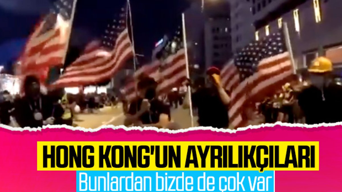 Hong Kong'ta göstericiler Amerikan bayrağı açtı
