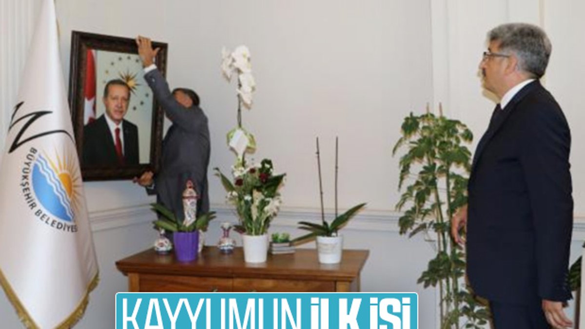 Van'a atanan kayyum makamına Erdoğan'ın fotoğrafını astı