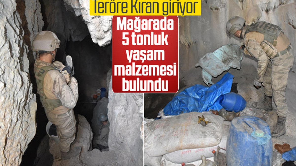 Mağarada teröristlere ait 5 ton yaşam malzemesi bulundu