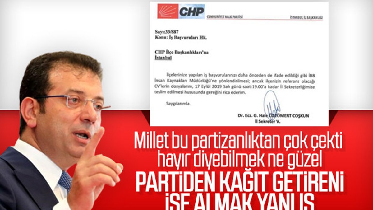 İmamoğlu, CHP'lilere torpil talimatını yanlış buldu