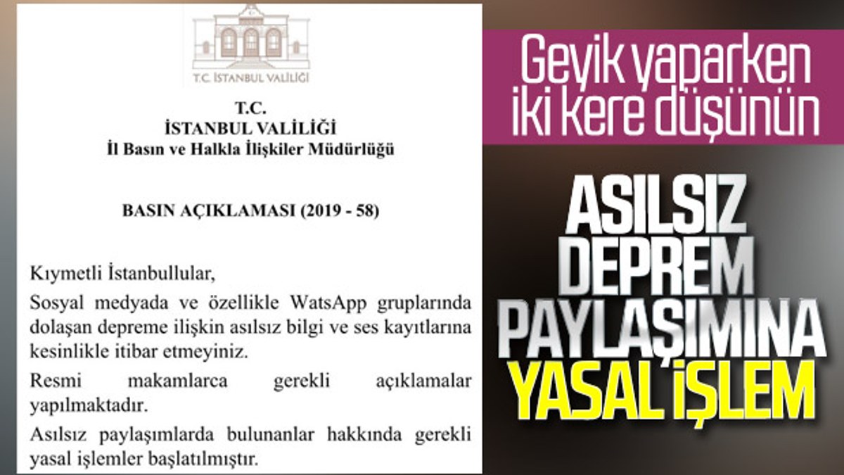 İstanbul Valiliği'nden asılsız bilgi uyarısı