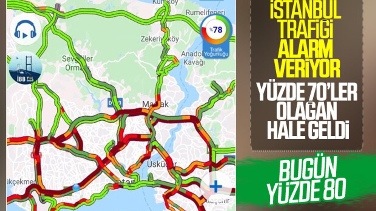 İstanbul’da trafik yoğunluğu yüzde 80'leri buldu