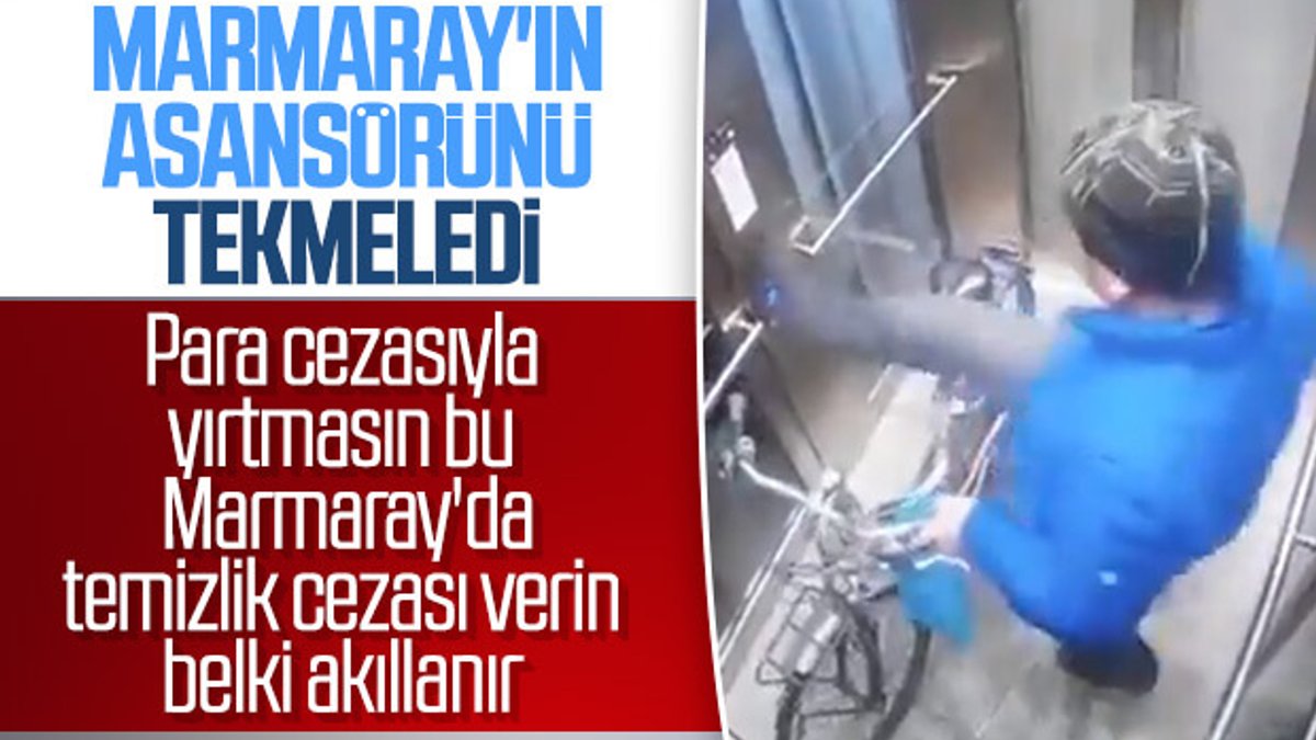 Marmaray'da asansörü tekmeledi