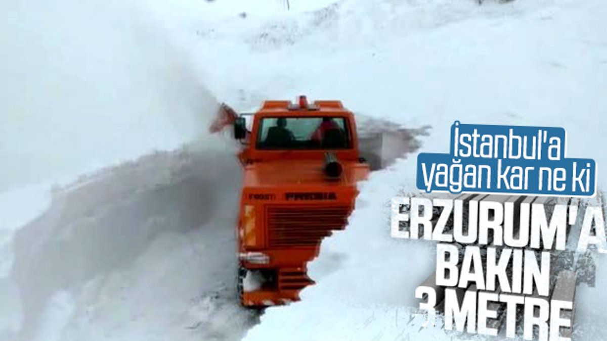 Erzurum yoğun kar yağışı altında