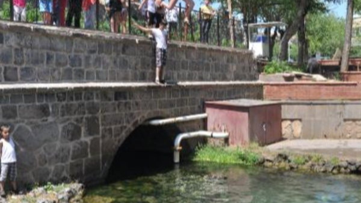 Diyarbakır'da tehlikeye rağmen süs havuzunda yüzdüler