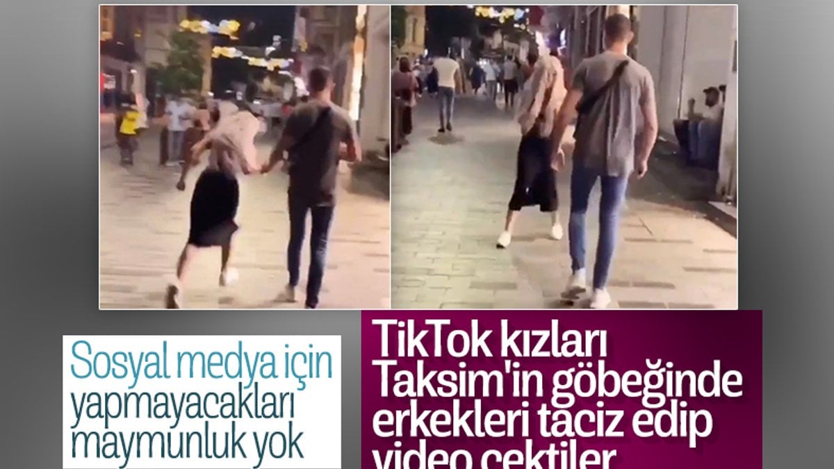 Taksim'de tanımadığı erkeklerin elini tutan kızlar
