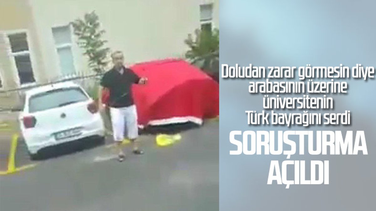 İstanbul'da aracını doludan korumak için Türk bayrağını branda olarak kullandı