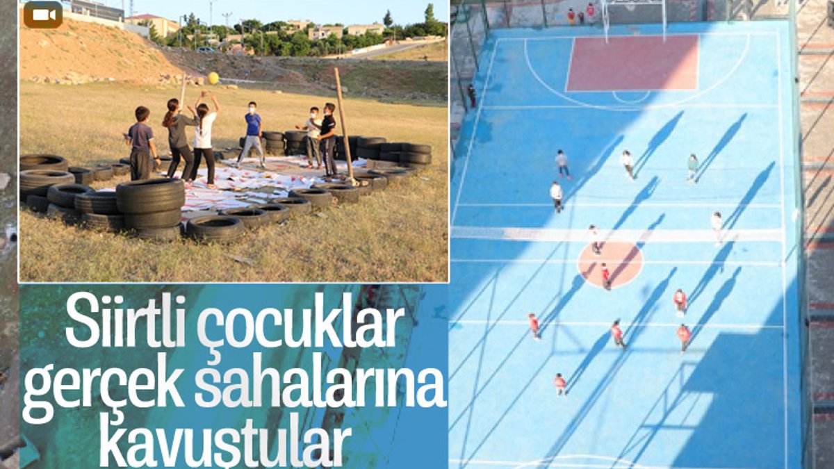 Siirt'te lastiklerden yaptıkları sahada voleybol oynayan çocuklar için tesis yapıldı