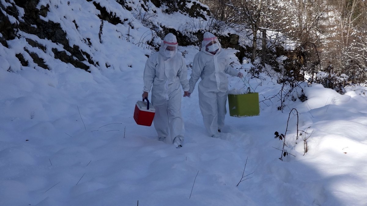 Trabzon'da filyasyon ekibi yoğun kar yağışına rağmen çalışıyor