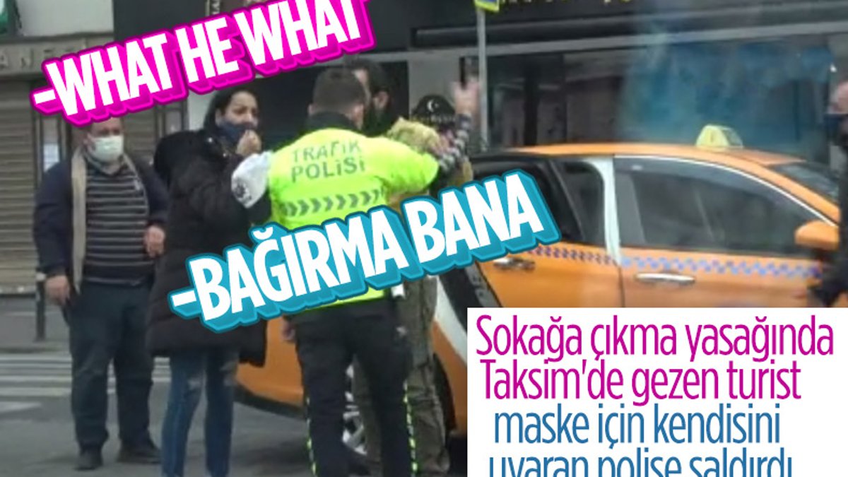 Taksim'de trafik polisinin eline vuran turist