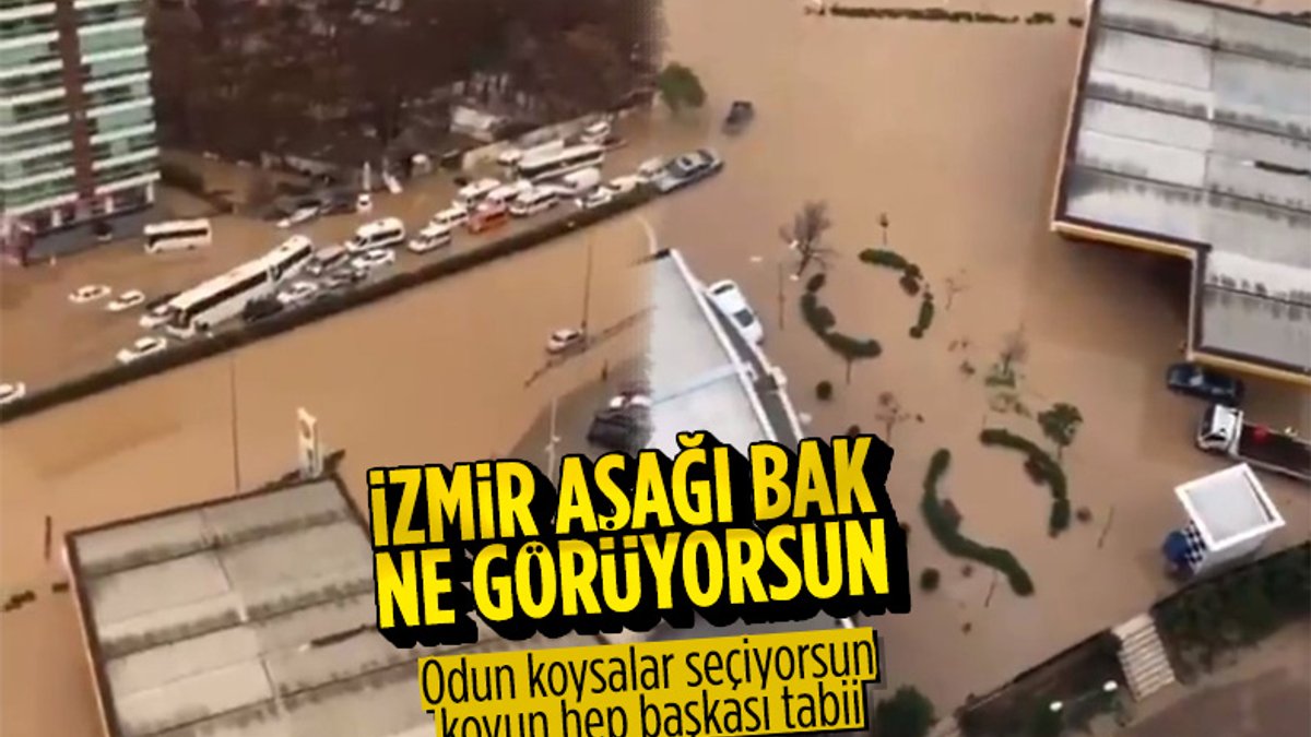 İzmir'de yağış sonrası yolları göle döndü