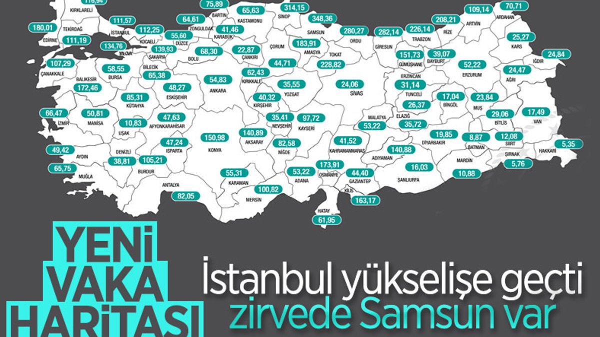 Türkiye'nin güncel haftalık vaka haritası