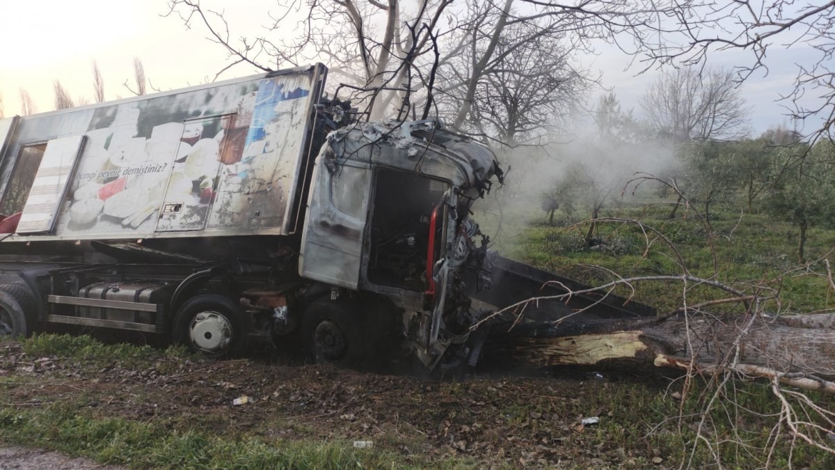 Bursa’da kamyon alev alev yandı, sürücü son anda kurtarıldı