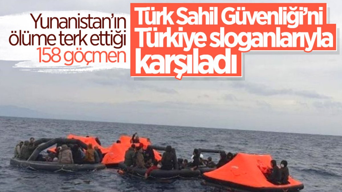 Ege Denizi'nde mahsur kalan göçmenler, Türk Sahil Güvenliğini alkışlarla karşıladı