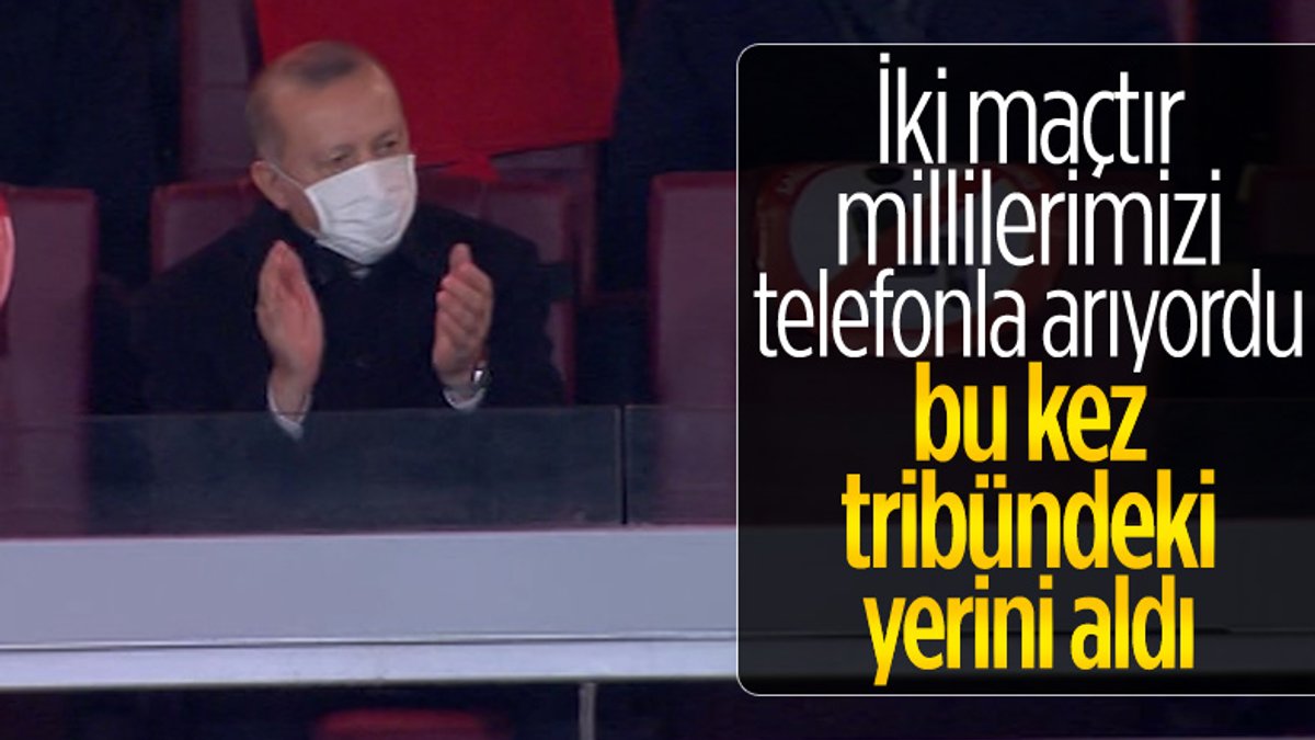 Cumhurbaşkanı Erdoğan, Türkiye-Letonya maçını tribünden izledi