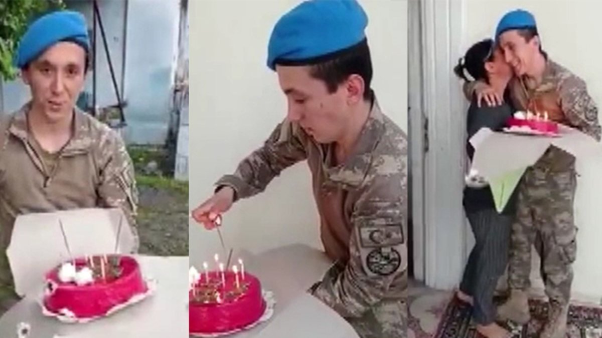 Afrin'de görevli Mehmetçik'ten annesine doğum günü sürprizi