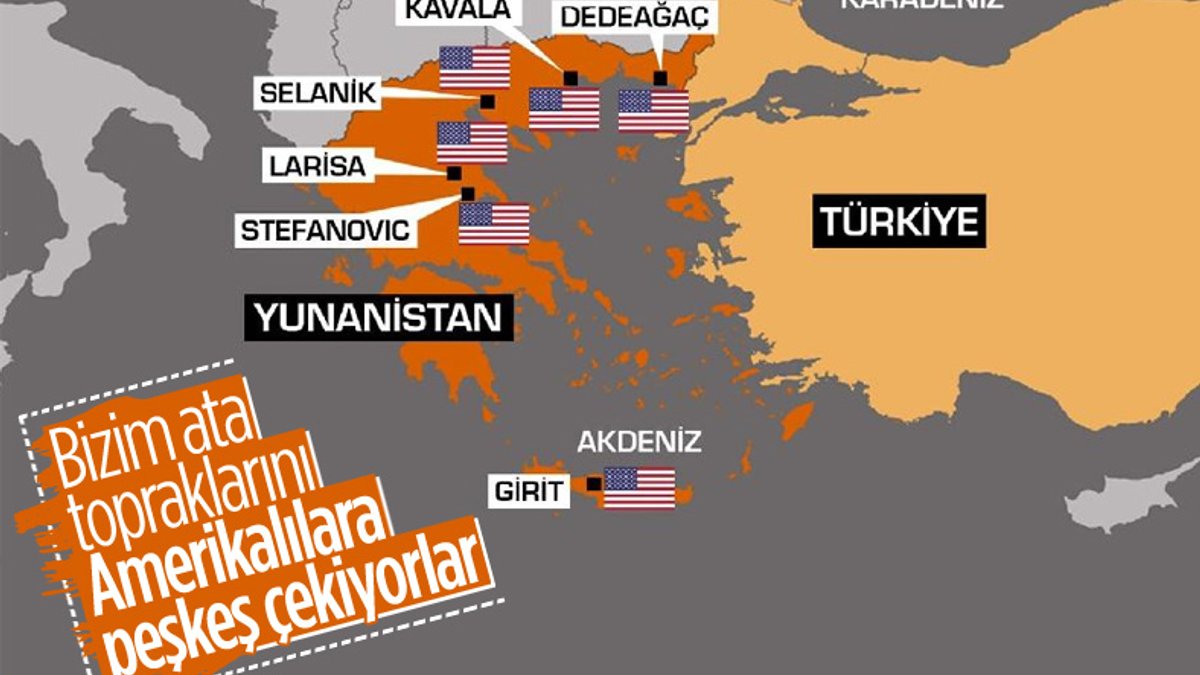 Yunanistan'daki Amerikan üslerini gösteren harita
