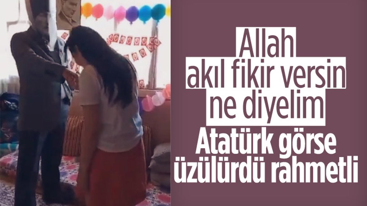 Kız öğrenciye Atatürk maskesi takan şahsın elini öptürdüler