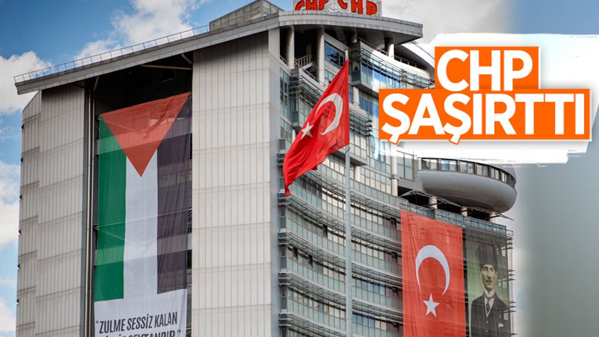 CHP Genel Merkezine Filistin bayrağı asıldı