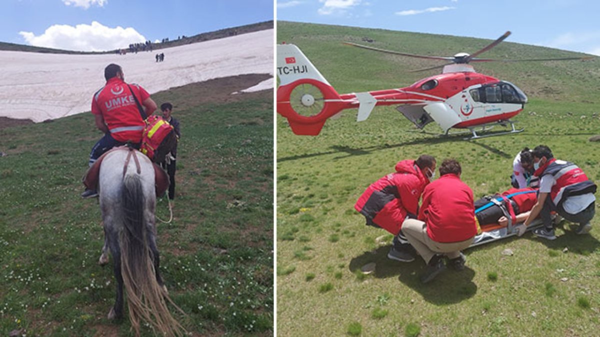Van'da yaylada fenalaşan genç ambulans helikopterle hastaneye ulaştırıldı