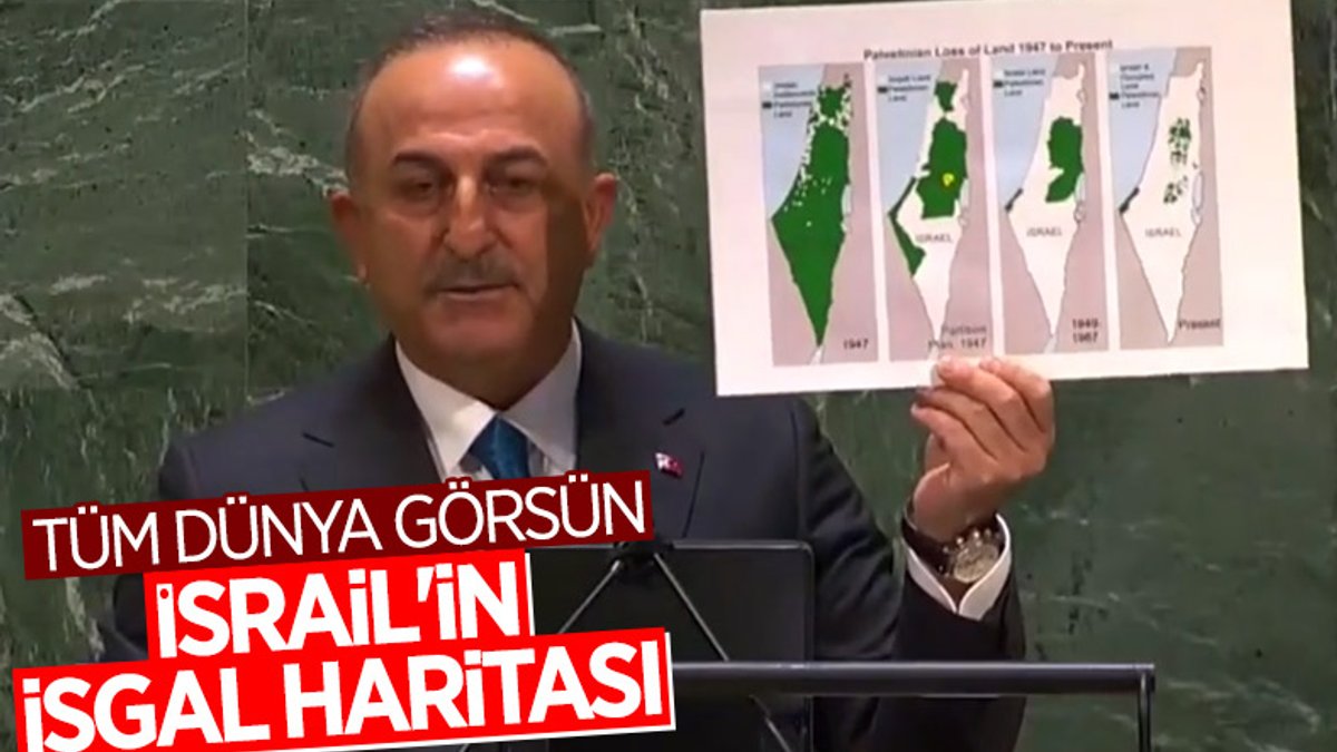 Mevlüt Çavuşoğlu, BM Genel Kurulu'na İsrail'in işgal haritasını gösterdi