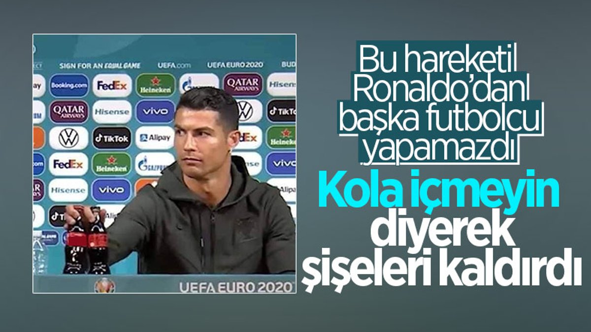 Ronaldo'dan basın toplantısında 'kola içemeyin' mesajı