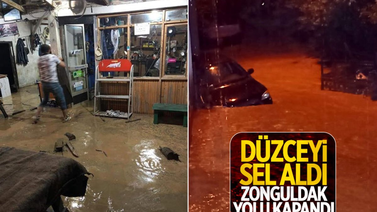Düzce'de sel: Zonguldak yolu çift yönlü kapatıldı