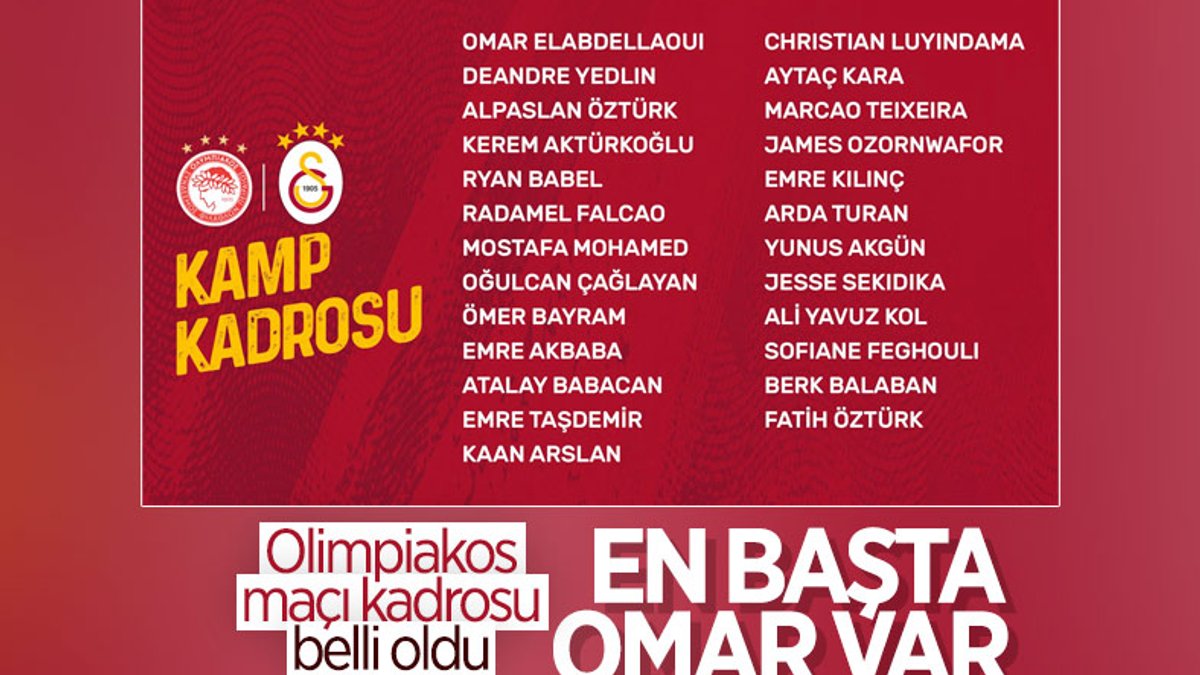 Galatasaray'ın Olympiakos maçı kamp kadrosu belli oldu