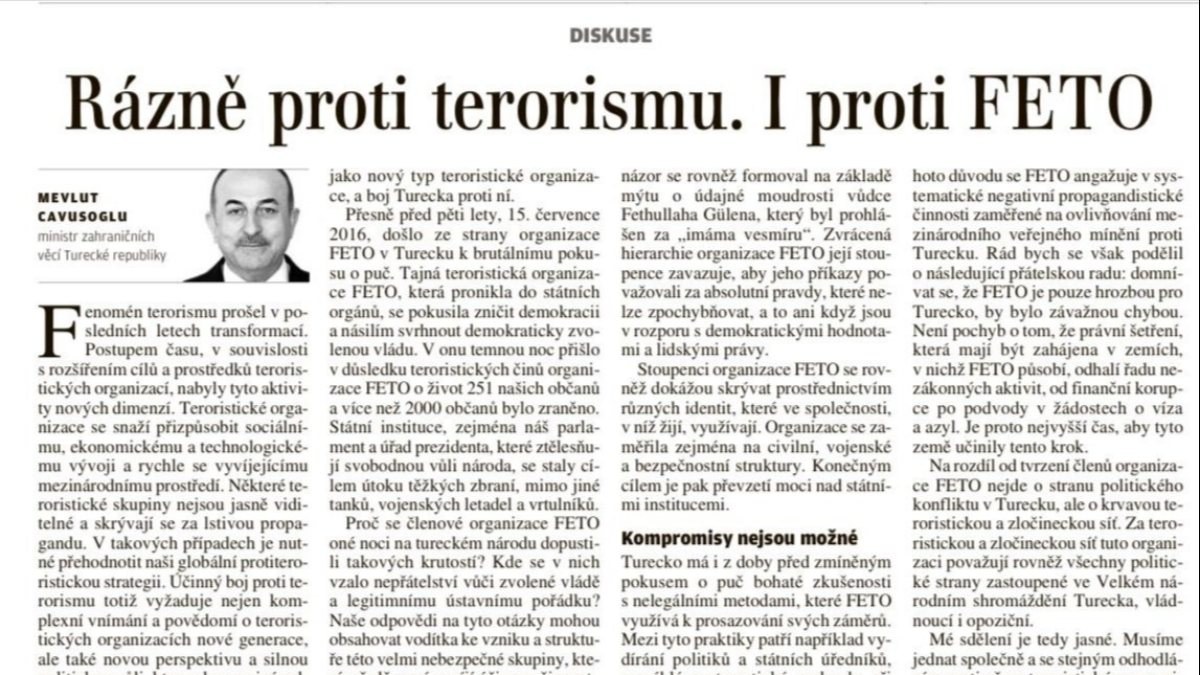 Mevlüt Çavuşoğlu'nun darbe girişimi makalesi Çekya gazetesinde