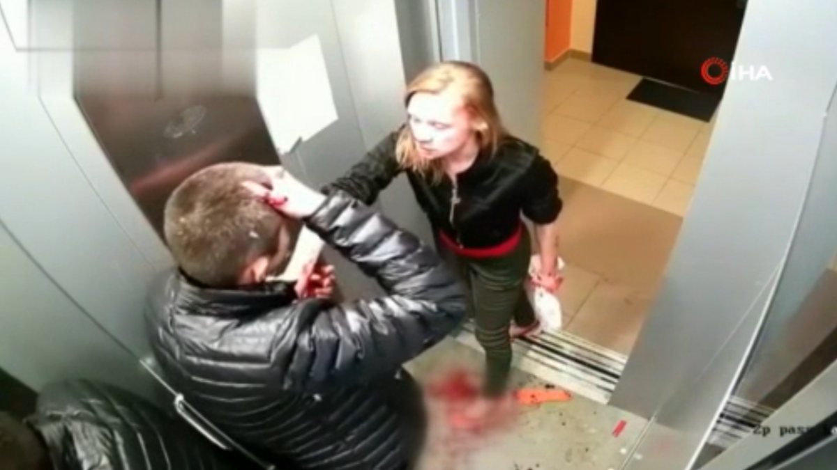 Rusya’da çiftin asansördeki kanlı kavgası kamerada